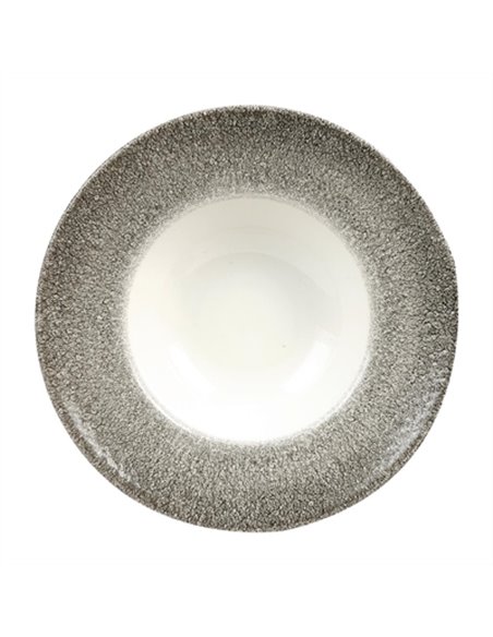 Churchill Studio Prints Raku Round Wide Rim Bowls White and Quartz Black 280mm