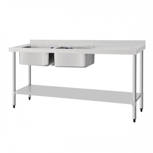 Vogue Stainless Steel Sink Double Bowl Right Hand Drainer 1800mm