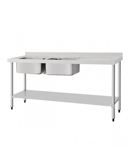 Vogue Stainless Steel Sink Double Bowl Right Hand Drainer 1800mm