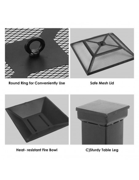 Fire Pit Square 80cm Barbecue Garden Stove