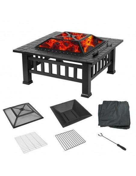 Fire Pit Square 80cm Barbecue Garden Stove