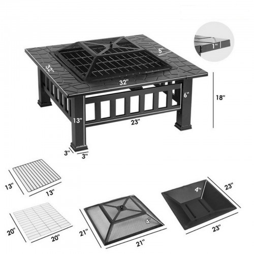 Fire Pit Square 80cm Barbecue Garden...