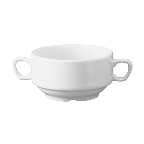 Whiteware Handled Soup Bowl Stackable 40cl