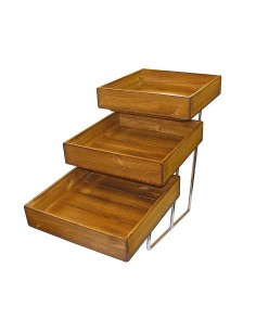 3 Tier Chrome Stand & Distressed Wood Trays
