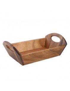 Rect Display Tray 2 Rounded Cut Out Handles Acacia