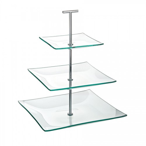 Aura Cake Stand Square Glass Plate 3 Tier
