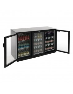 Polar Triple Hinged Door Back Bar Cooler in Black with LED Lighting 2