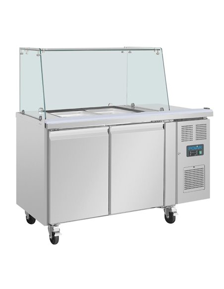 Polar U-Series GN Saladette Counter with Square Sneeze Guard 2 Door
