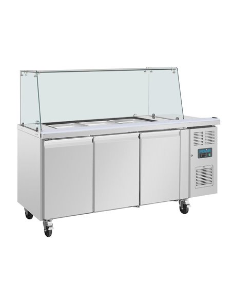 Polar U-Series GN Saladette Counter with Square Sneeze Guard 3 Door