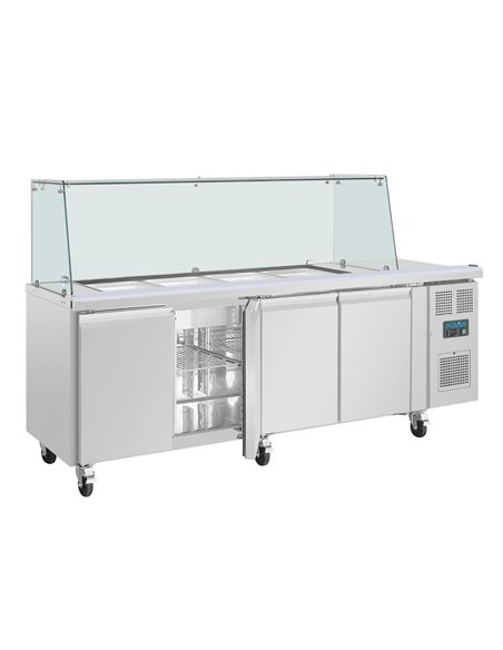 Polar U-Series GN Saladette Counter with Square Sneeze Guard 4 Door