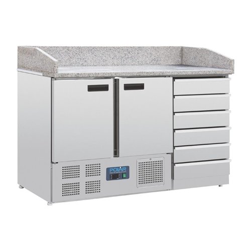 Polar G-Series Double Door Pizza Counter with Granite Top and Dough Drawers