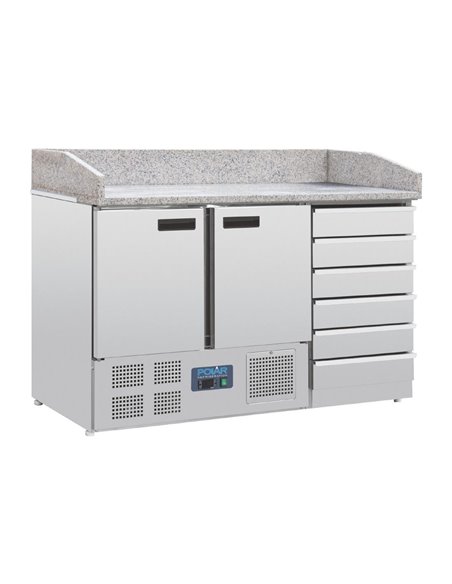 Polar G-Series Double Door Pizza Counter with Granite Top and Dough Drawers
