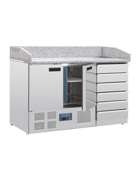 Polar G-Series Double Door Pizza Counter with Granite Top and Dough Drawers