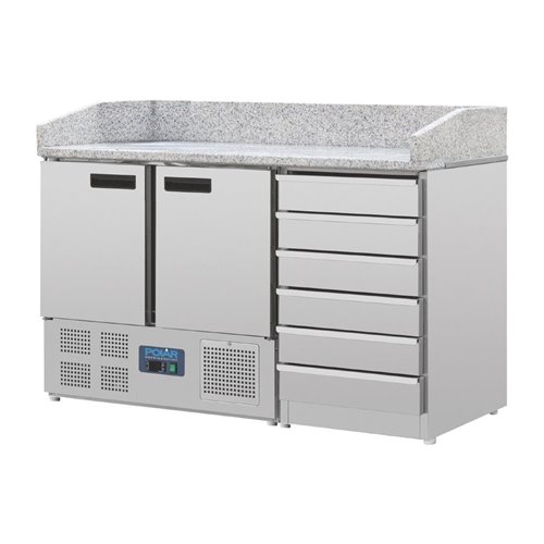 Polar G-Series Double Door Pizza Counter with Granite Top and Dough Drawers