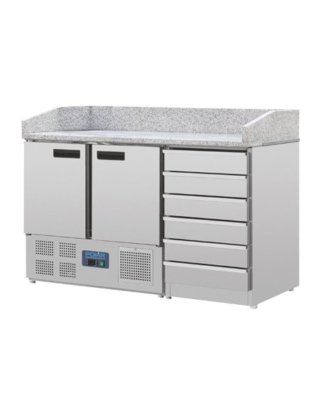 Polar G-Series Double Door Pizza Counter with Granite Top and Dough Drawers