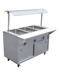 Mobile Bain marie with Cupboard & Sneeze guards 3xGN1/1 | DA-EST3SWCBSD-SASG1648