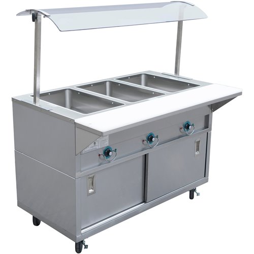 Mobile Bain marie with Cupboard & Sneeze guards 4xGN1/1 | DA-EST4SWCBSD-SASG1660