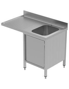 Commercial Sink for dishwashers with Cupboard 1 bowl Right Splashback 1200mm Depth 700mm | DA-VSCH127RBS