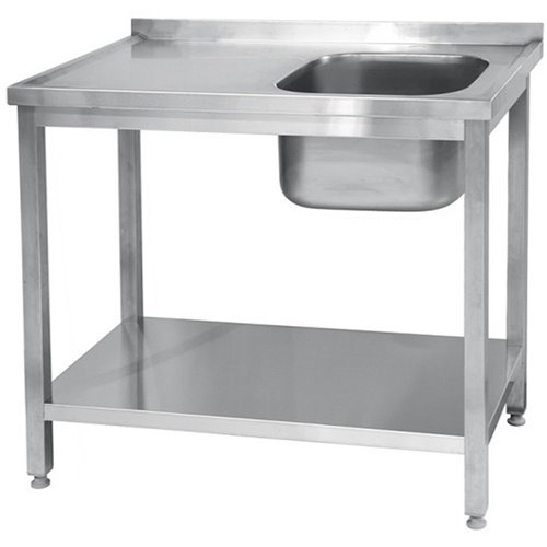 Commercial Work Table with Sink Stainless steel 1 bowl Right Bottom shelf Splashback 1200x600x850mm | DA-STD1260R