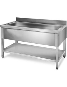 Commercial Pot Wash Sink Stainless steel 1 bowl Bottom shelf Splashback 1200mm Depth 700mm | DA-VS127BS