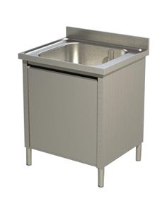 Commercial Sink with Cupboard Stainless steel 1 bowl Splashback Width 600mm Depth 600mm | DA-VSC66BS