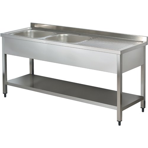 Commercial Sink Stainless steel 2 bowls Left Bottom shelf Splashback 1800mm Depth 600mm | DA-VS186LBT