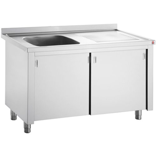Commercial Sink with Cupboard Stainless steel 1 bowl Left Splashback Width 1000mm Depth 600mm | DA-VSC106LBS