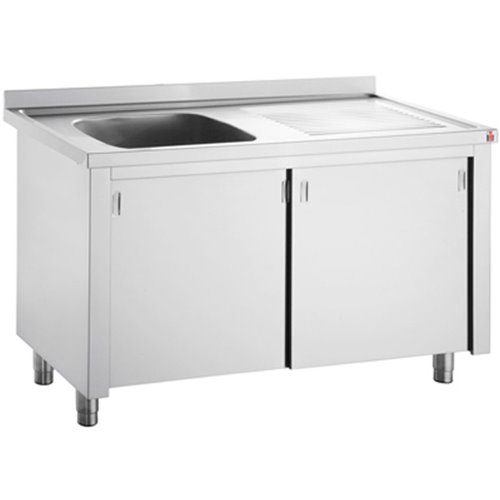 Commercial Sink with Cupboard Stainless steel 1 bowl Left Splashback Width 1200mm Depth 700mm | DA-THSSR127BL1