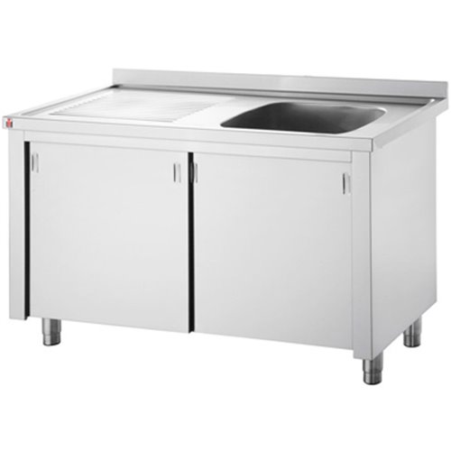Commercial Sink with Cupboard Stainless steel 1 bowl Right Splashback Width 1000mm Depth 600mm | DA-VSC106RBS