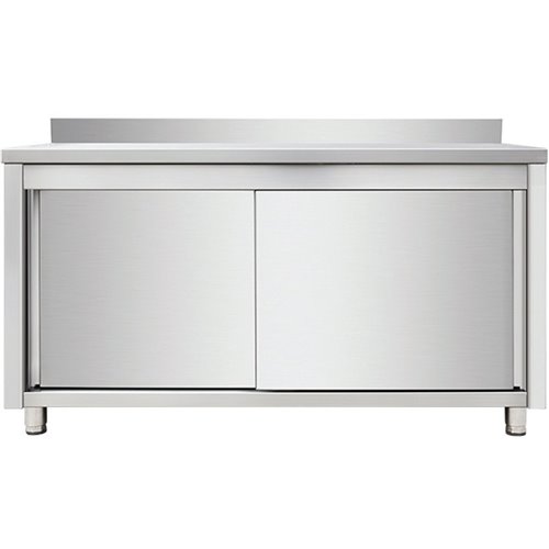 Commercial Worktop Floor Cupboard Sliding doors Stainless steel Width 1200mm Depth 700mm Upstand | DA-VTC127SLB