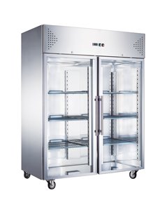 Commercial Refrigerator Upright cabinet 1200 litres Stainless steel Twin glass door GN2/1 Fan cooling | DA-R1200SGLASS