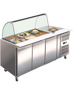 Saladette Prep Counter Glass top 2230x700x1365mm 4 doors | DA-SAL41