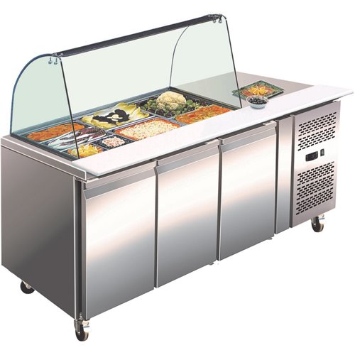 Saladette Prep Counter Glass top 2230x700x1365mm 4 doors | DA-SAL41