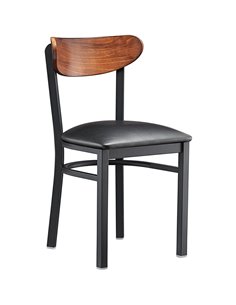 Black Steel Chair with Black Vinyl Cushion Seat & Antique Walnut Back | DA-GS65VBLACKSEATWALNUTBACK