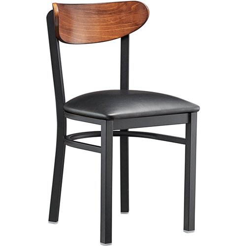 Black Steel Chair with Black Vinyl Cushion Seat & Antique Walnut Back | DA-GS65VBLACKSEATWALNUTBACK