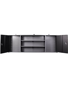 Professional Grey and Black Wall Mounted Double Door Tool Cabinet with Open Shelf/Rack and Key 1600x200x600mm | DA-TC003A