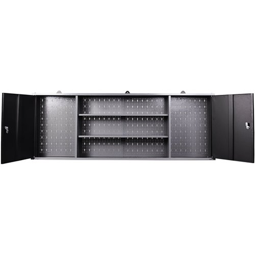 Professional Grey and Black Wall Mounted Double Door Tool Cabinet with Open Shelf/Rack and Key 1600x200x600mm | DA-TC003A