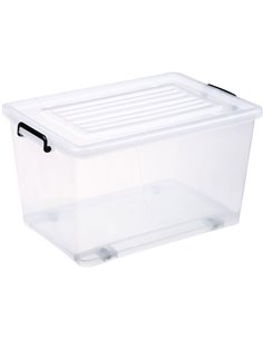 Pack of 8 Plastic Storage Box with Wheels & Lid & Clips 70 litre 630x433x355mm Polypropylene | DA-S1070