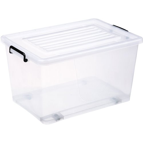Pack of 8 Plastic Storage Box with Wheels & Lid & Clips 70 litre 630x433x355mm Polypropylene | DA-S1070