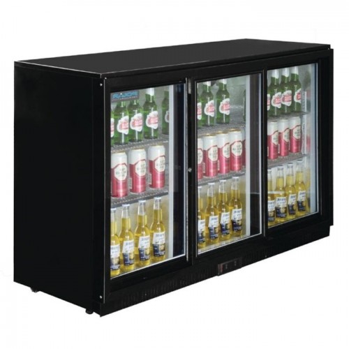 Polar Triple Sliding Door Back Bar Cooler in Black with LED Lighting GL006