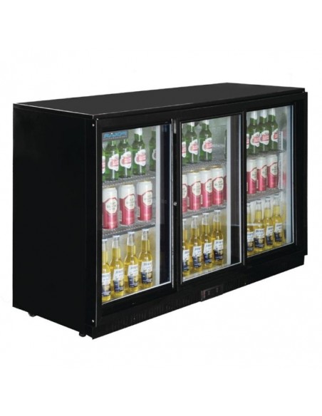 Polar Triple Sliding Door Back Bar Cooler in Black with LED Lighting GL006