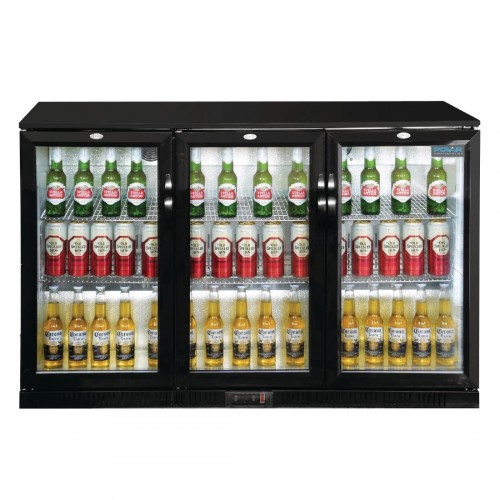 Polar GL014 Triple Hinged Door Back Bar Cooler in Black LED Lighting