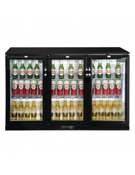 Polar GL014 Triple Hinged Door Back Bar Cooler in Black LED Lighting
