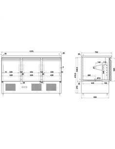 Refrigerated Prep Counter Marble top 3 doors | MTS93 2