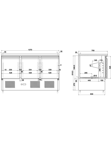 Refrigerated Prep Counter Marble top 3 doors | MTS93