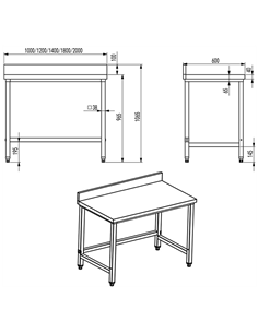 Professional Work table Stainless steel No bottom shelf Upstand 1000x600x965mm | DW6100 2