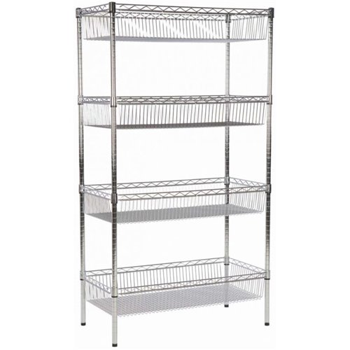 Commercial Wire Basket Shelving Unit 4 Tier 400kg 1200x450x1800mm Chrome wire | WBA12045180A4C