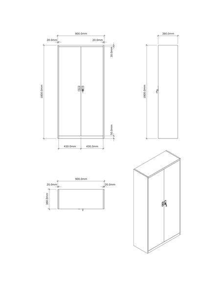 Heavy Duty Grey and Black 2 Door Lockable Steel Tool Cabinet with 4 Adjustable Shelves 900x380x1800mm | WG27