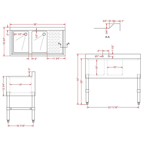 Commercial Bar Sink with Backsplash 2 Bowls Left 914x470x762mm | BAR2B36R