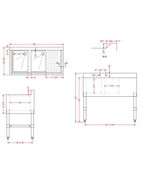 Commercial Bar Sink with Backsplash 2 Bowls Left 914x470x762mm | BAR2B36R